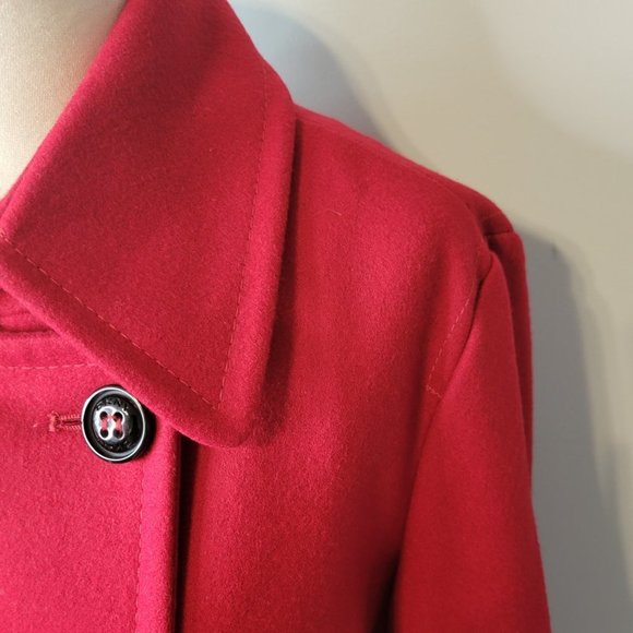DKNY Red Wool Double Breasted Pea Coat Size 12 - Picture 4 of 12